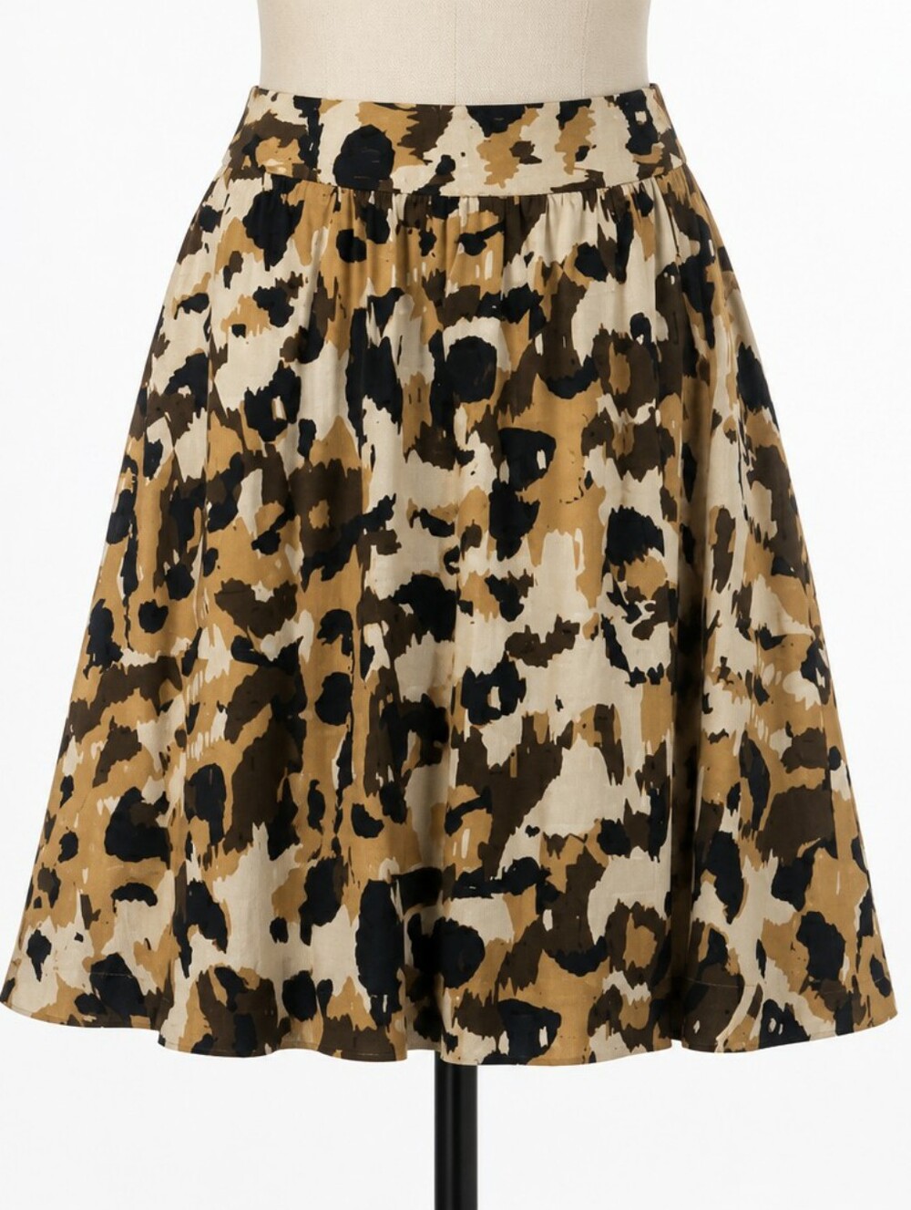 FRENCH CONNECTION Leopard Print A-Line Midi Skirt Pockets Brown Black • Size 10